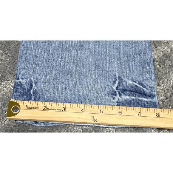 HINT Y2K flare leg denim jeans Womens distressed boho hippie Low Rise blue 27x32 - Picture 5 of 10